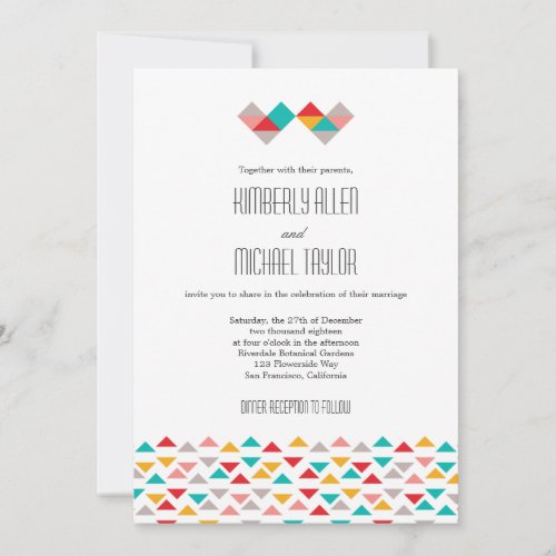 Colorful Geometric Triangle Hearts Wedding Personalized Invitations