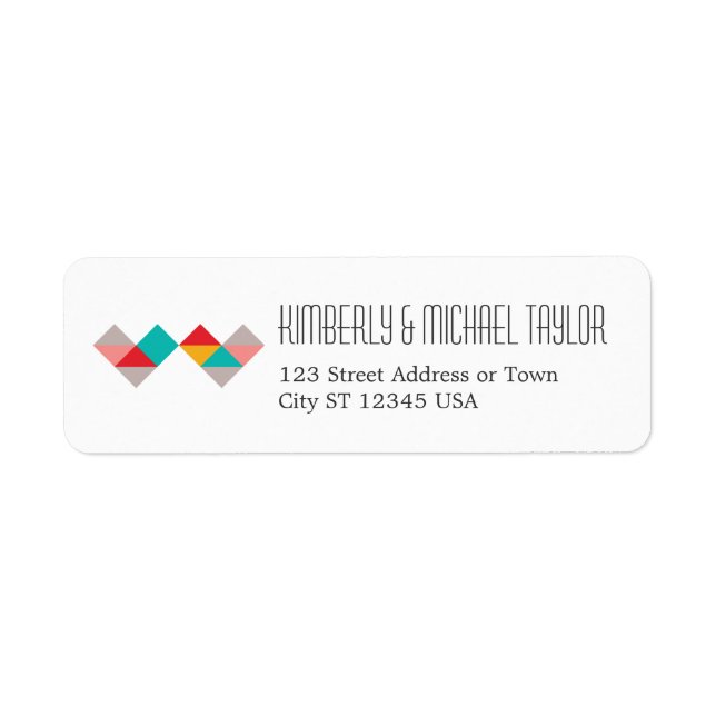 Colorful Geometric Triangle Hearts Wedding Label (Front)