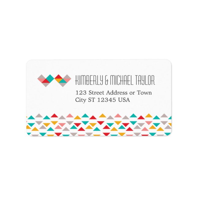 Colorful Geometric Triangle Hearts Wedding Label (Front)