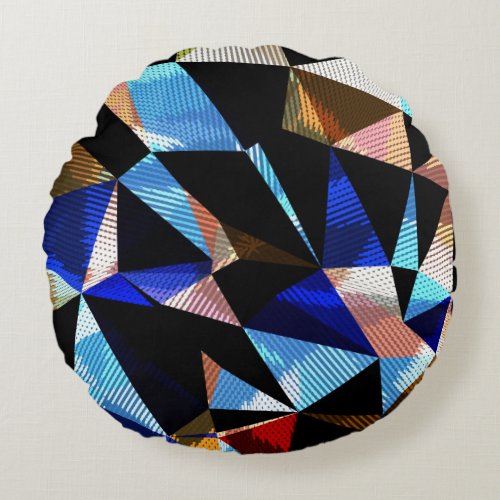 Colorful Geometric Triangles Abstract Background Round Pillow