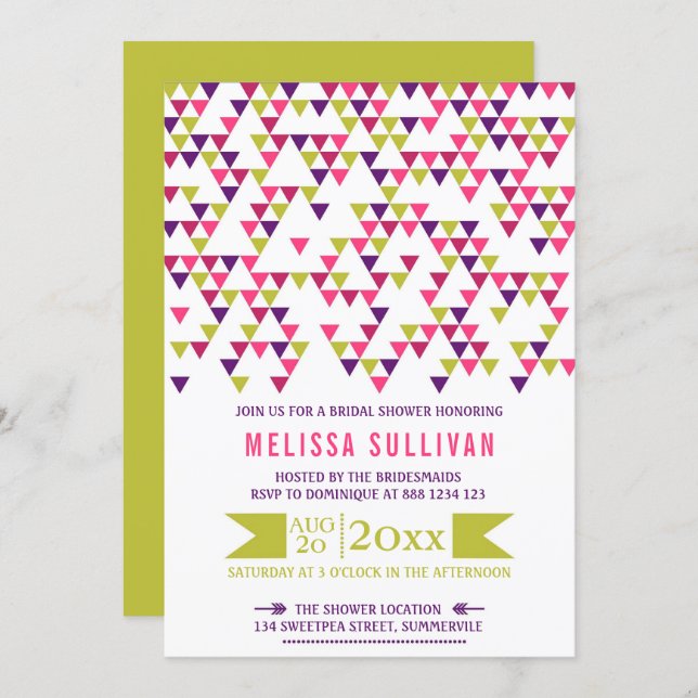 Colorful Geometric Triangles Bridal Shower Invitation (Front/Back)