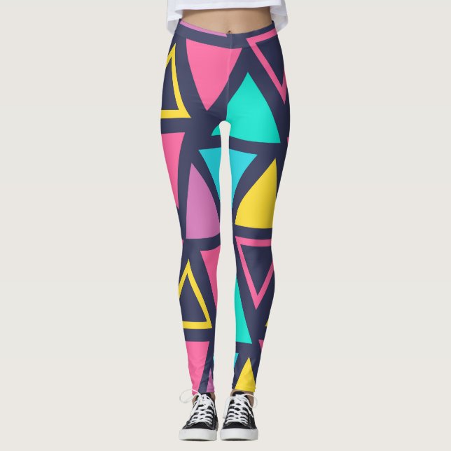 Colorful geometric triangles Leggings (Front)