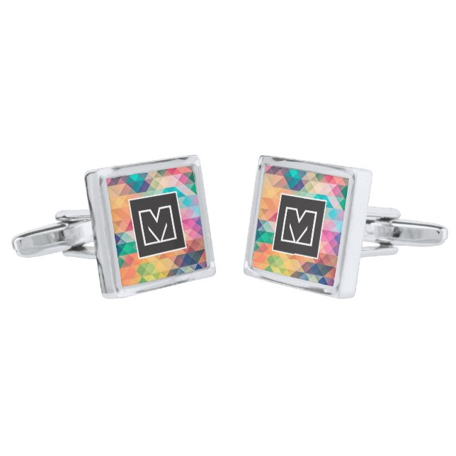 Colorful Geometric Triangles Modern Monogram Cufflinks (Angled)