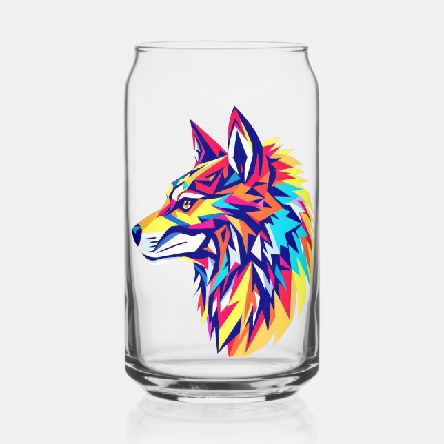 Colorful Geometric Wolf Drinkware Set Can Glass (Front)