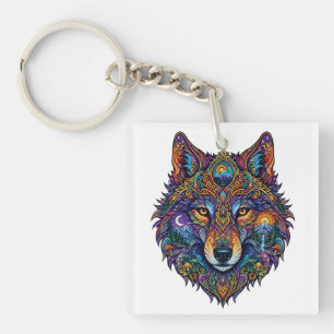 Colorful Geometric Wolf Graphic T-Shirt - Artistic Keychain
