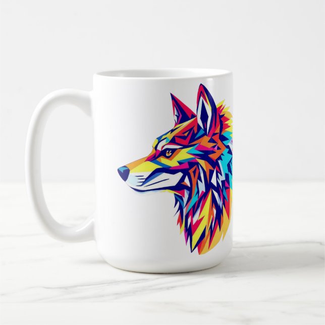 Colorful Geometric Wolf Mug (Left)