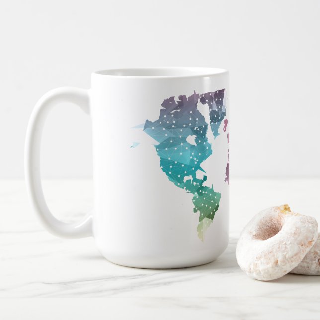 Colorful Geometric World Map  Coffee Mug (With Donut)