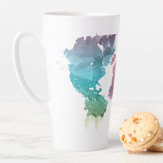 Colorful Geometric World Map Latte Mug – Trendy  (In Situ)