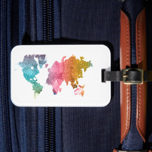 Colorful Geometric World Map – Trendy Luggage Tag