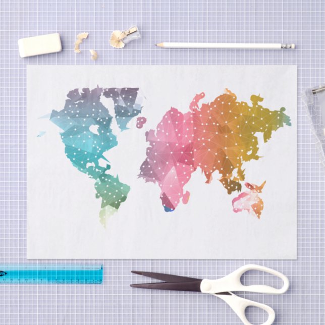 Colorful Geometric World Map – Trendy  Tissue Paper (Craft)