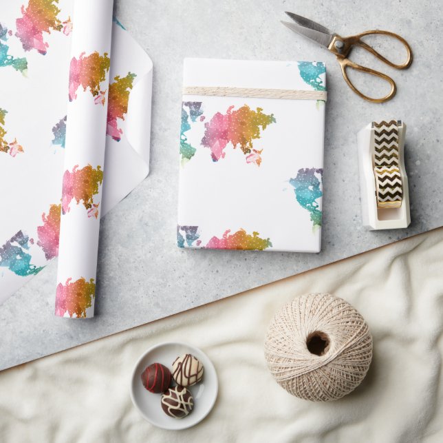 Colorful Geometric World Map Wrapping Paper  (Crafts)