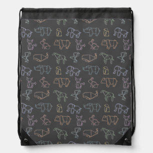 Colorful Geometry Origami Animals Pattern Drawstring Bag