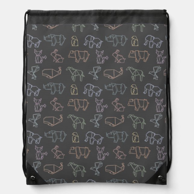 Colorful Geometry Origami Animals Pattern Drawstring Bag (Front)