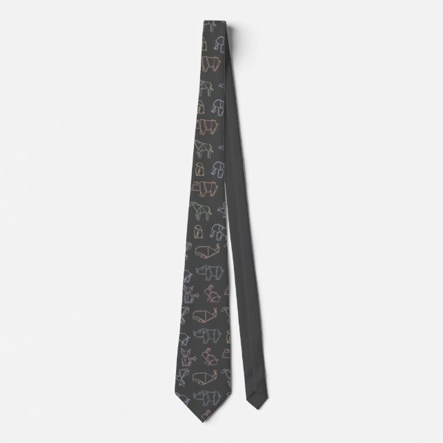 Colorful Geometry Origami Animals Pattern Neck Tie (Front)