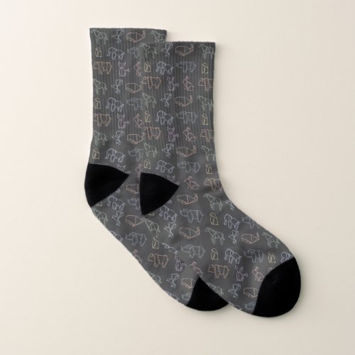 Colorful Geometry Origami Animals Pattern Socks