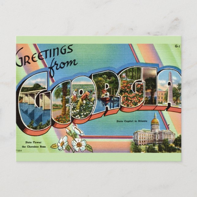Colorful Georgia State Greetings  Postcard (Front)