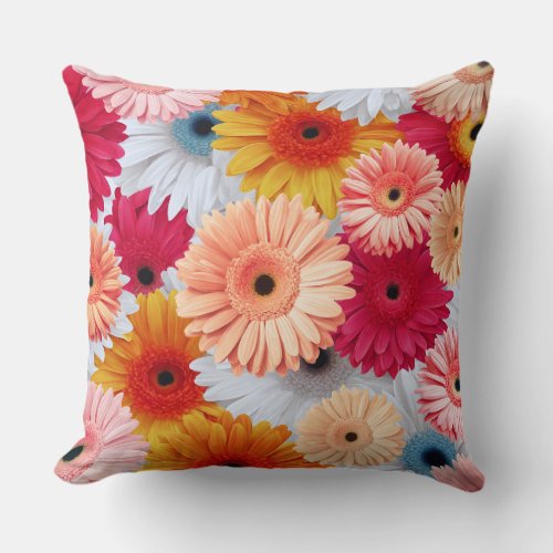 Colorful Gerbera Blooming Throw Pillow