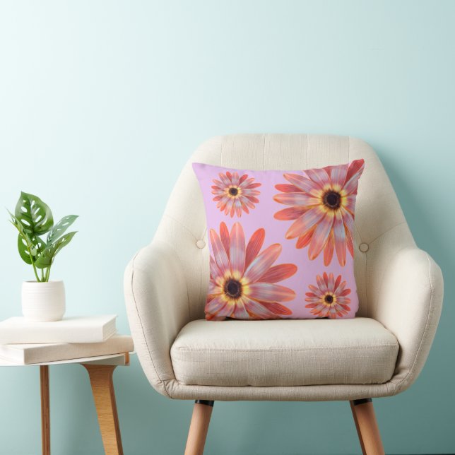 Colorful Gerbera Daisy Floral Throw Pillow (Chair)