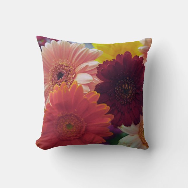 Colorful Gerbera Daisy Flowers Throw Pillows (Front)