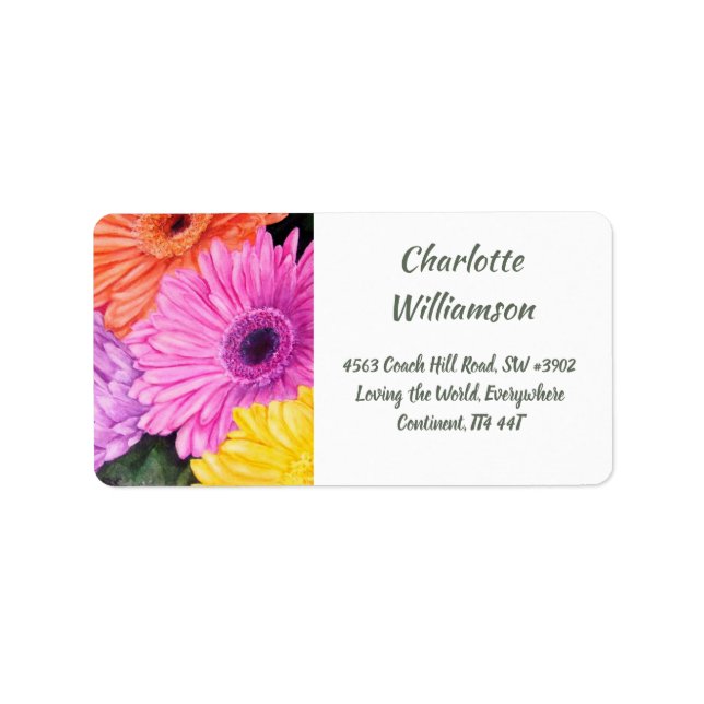 Colorful Gerbera Flowers in Watercolor Address Label (Front)