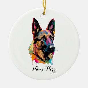 Colorful German Shepherd Ceramic Ornament