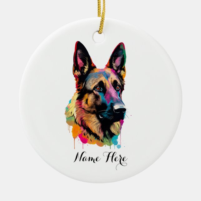 Colorful German Shepherd Ceramic Ornament (Front)