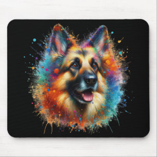 Colorful German Shepherd Paint Splatter Mouse Pad