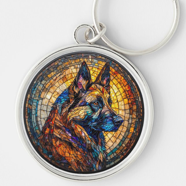 Colorful German Shepherd Portrait Keychain (Front)