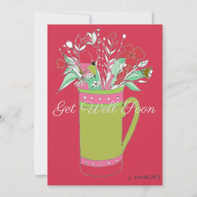 Colorful Get Well Flowers In A Mug Card (Front)