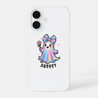 Colorful Ghost Design with Bow and Flower iPhone 16 Case