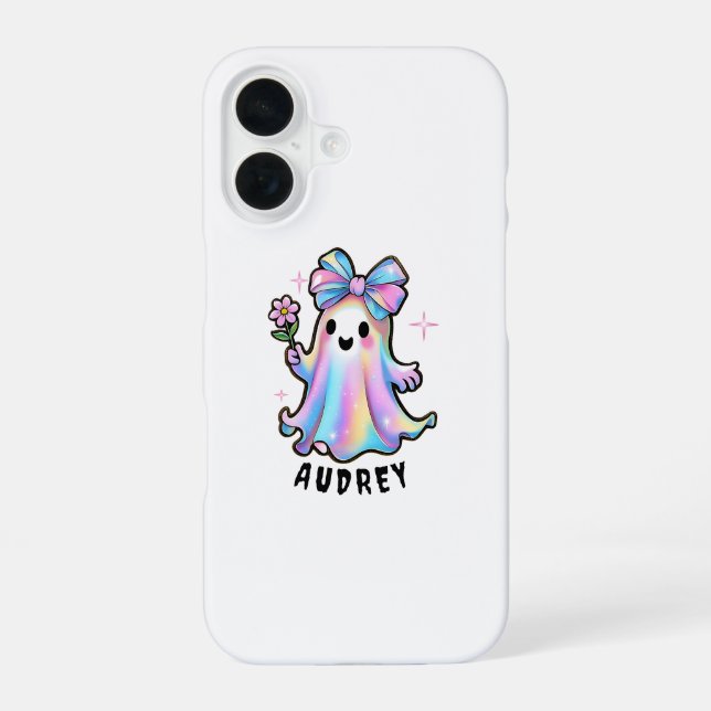 Colorful Ghost Design with Bow and Flower iPhone Case (Back)