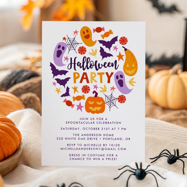 Colorful Ghosts and Pumpkins Halloween Party Invitation (Creator Uploaded)