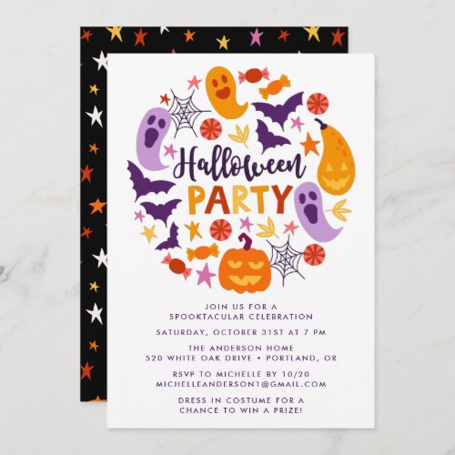 Colorful Ghosts and Pumpkins Halloween Party Invitation