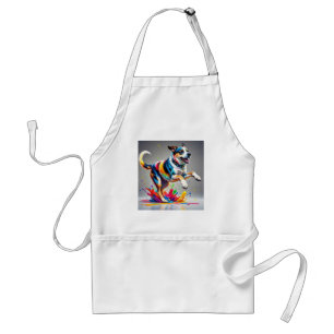 Colorful giant happy playful funny dog, adult apron