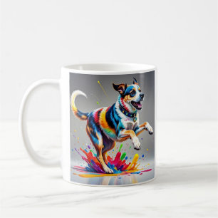 Colorful giant happy playful funny dog, coffee mug