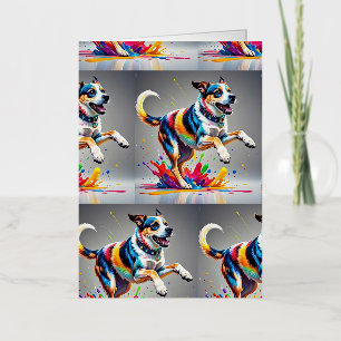 Colorful giant happy playful funny dog, foil greeting card
