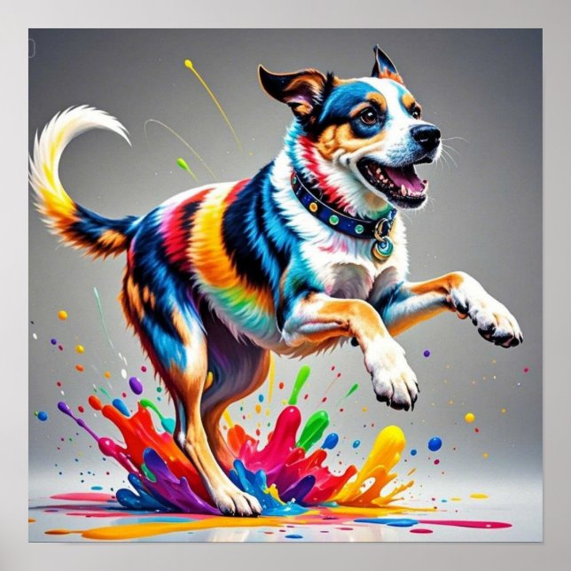 Colorful giant happy playful funny dog,  poster (Front)