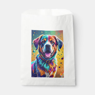 Colorful giant happy playful funny dog, splash favor bag