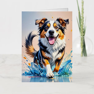 Colorful giant happy playful funny dog, splash foil greeting card