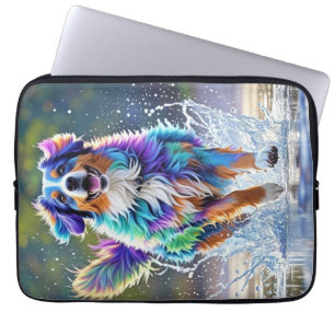 Colorful giant happy playful funny dog, splash laptop sleeve