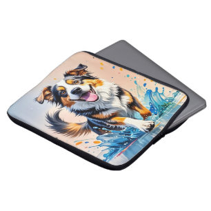 Colorful giant happy playful funny dog, splash laptop sleeve