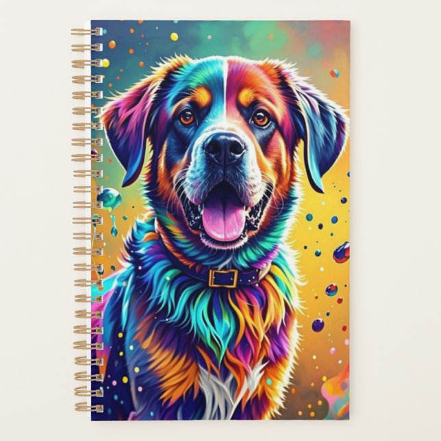 Colorful giant happy playful funny dog, splash planner (Front)