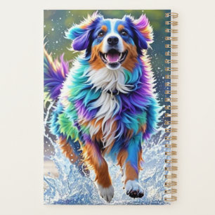 Colorful giant happy playful funny dog, splash planner