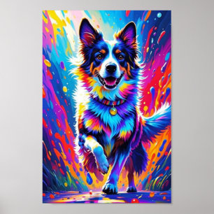 Colorful giant happy playful funny dog, splash poster