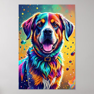 Colorful giant happy playful funny dog, splash poster