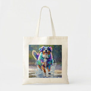Colorful giant happy playful funny dog, splash tote bag
