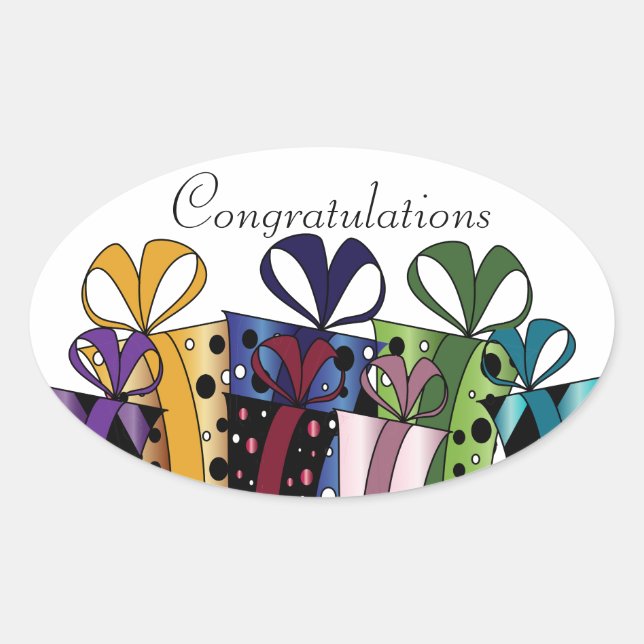 Colorful Gift Presents | Customize Oval Sticker (Front)