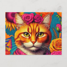Colorful ginger cat postcard!