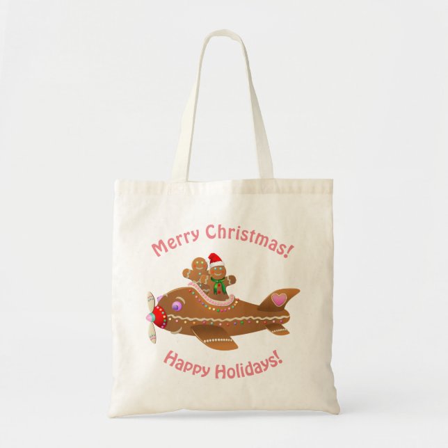 Colorful Gingerbread Airplane Cartoon Tote Bag (Front)