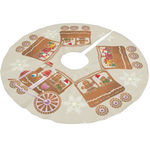 Colorful Gingerbread Christmas Train Cartoon Brushed Polyester Tree Skirt